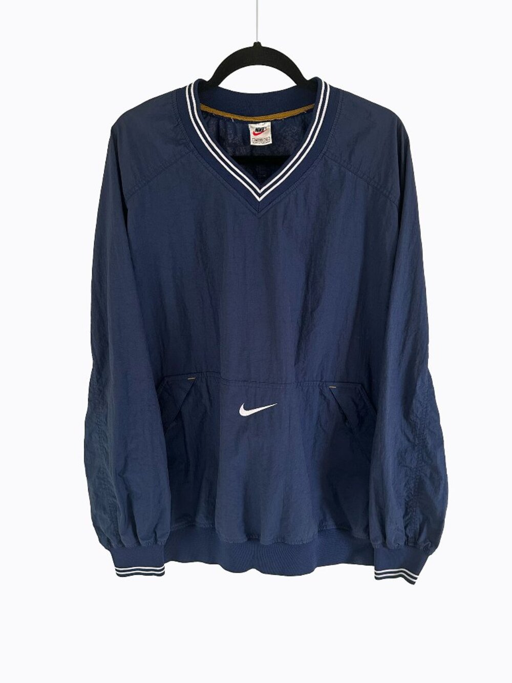 Nike Vtg 90s Navy Blue Center Swoosh Windbreaker V-Neck Nylon Pullover XL Gorp